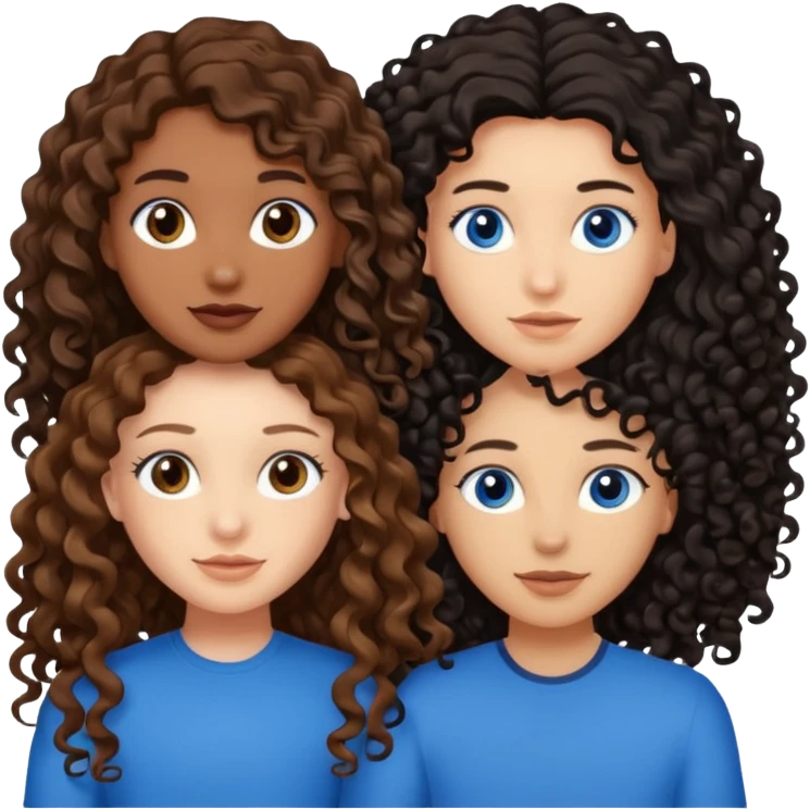 Two best friends .bestie 1: beige skin with brown long hair and blue eye. Bestie 2:mixed race skin with curly black hair and brown eye emoji
