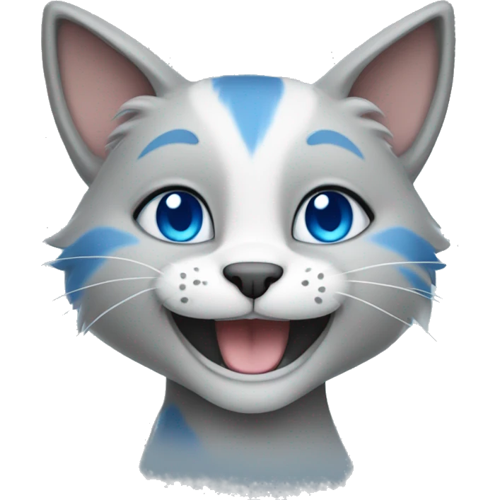 Anthro cat with grey fur and blue eyes smiling emoji