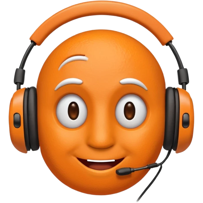 Orange happy face emoji with a couple of hair,headphones,and antennas. emoji