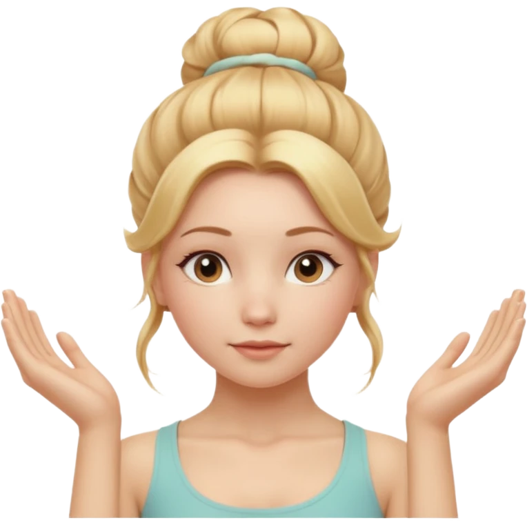 Cinematic Realistic Yoga Girl Portrait, depicted with lifelike skin texture, subtle rosy undertones, and soft natural lighting that enhances the gentle contours of her face. Her intricately detailed golden blonde hair is elegantly styled in an updo, emoji