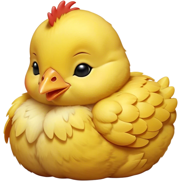 Meme-Worthy Cute Sleeping Yellow Baby Chicken Portrait Emoji, Head resting peacefully with a contented smile, showcasing a delightfully tiny build and a luxuriously soft bright yellow downy coat, eyes shut in a serene, restful nap, Simplified yet hilariously adorable features, highly detailed, glowing with a soft, drowsy light, high shine, relaxed and utterly lovable, stylized with an air of playful laziness, bright and heartwarming, soft glowing outline, capturing the essence of a comically sleepy chick, so meme-worthy it feels like it could instantly become the next viral sensation of adorable slumber! emoji