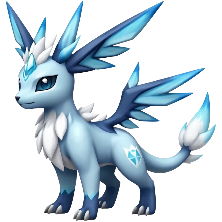 Fluffy ethereal celestial Kyurem-Glaceon-dialga-hybrid, full body emoji