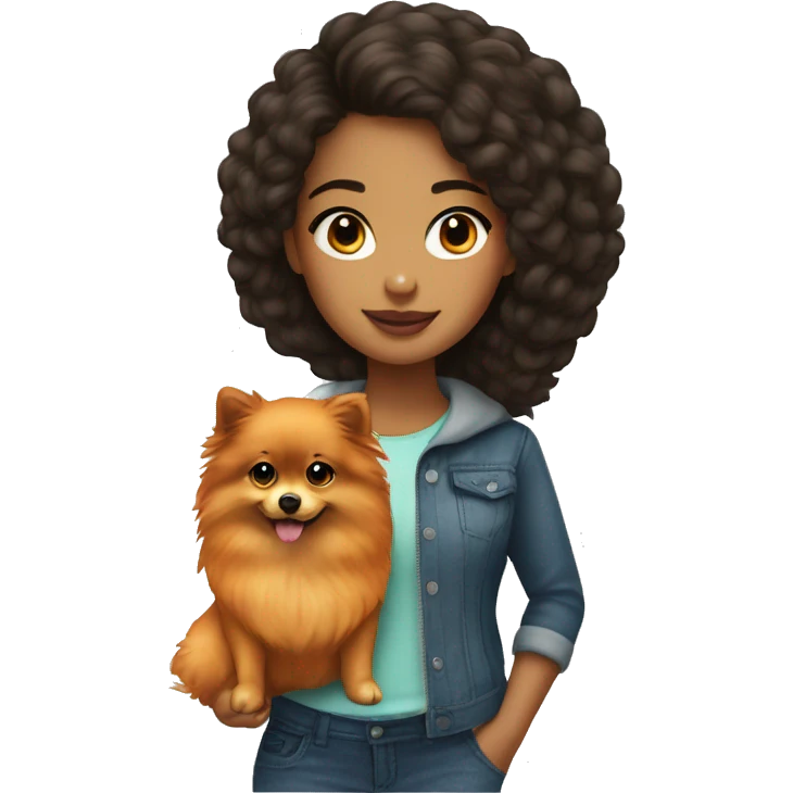 Young Latina girl with orange Pomeranian emoji