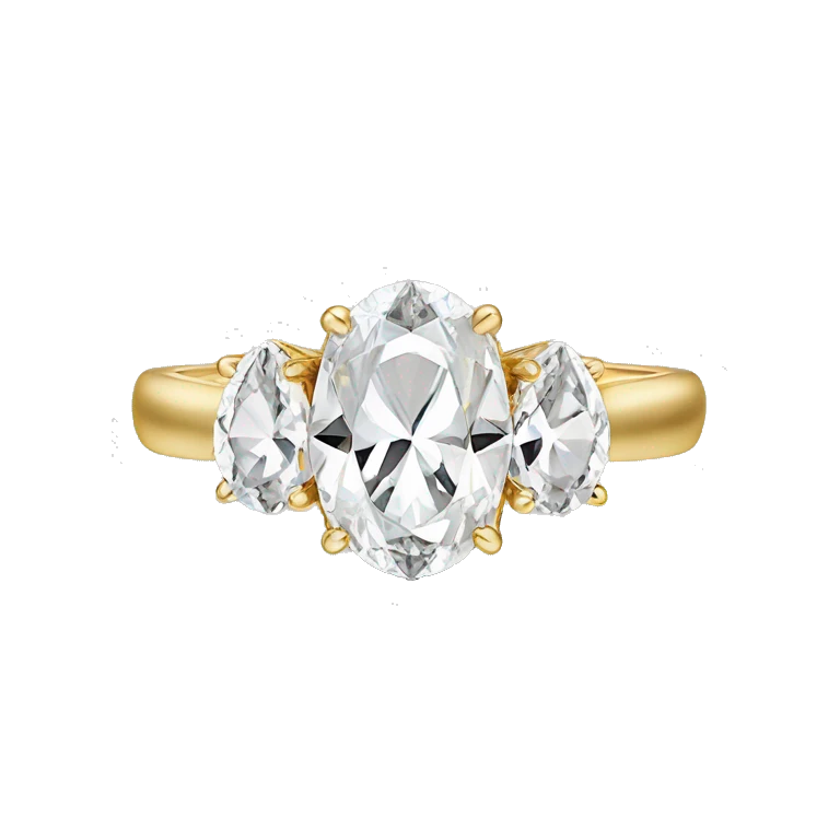 Oval gold engagement ring with two pear stones on the sides emoji