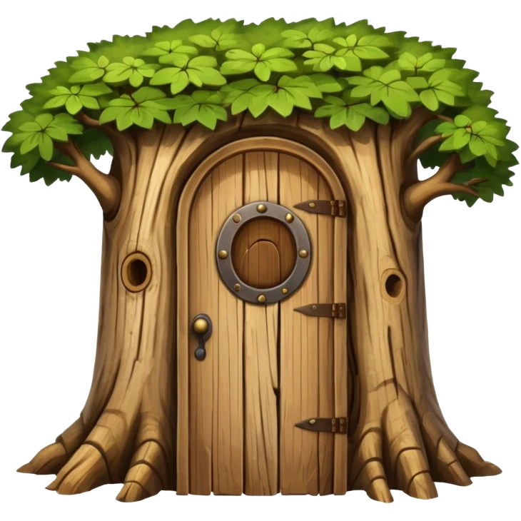 large and old tree trunk with door emoji