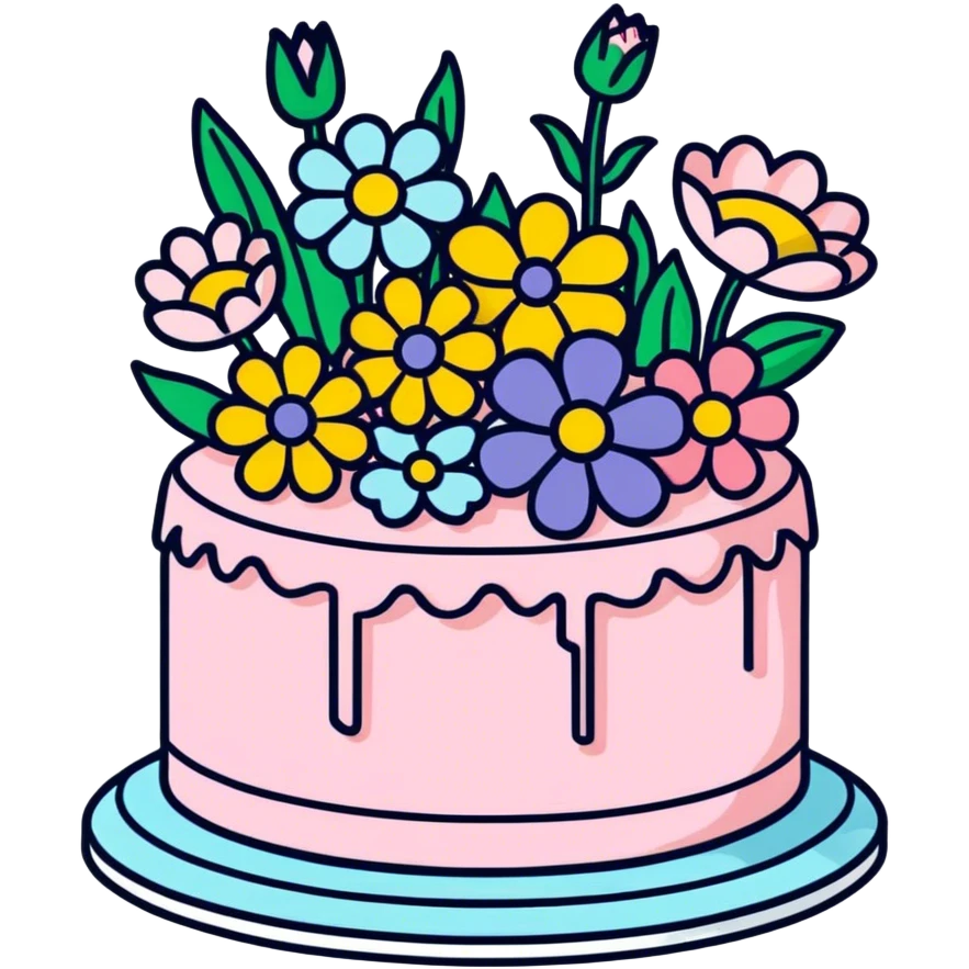 Flowers with cake emoji