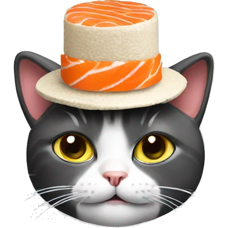 cat wearing a hat made out of sushi emoji