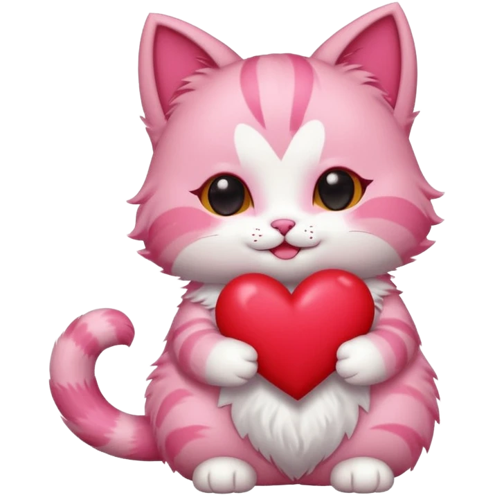 chibi anime pink cat holding a big heart emoji