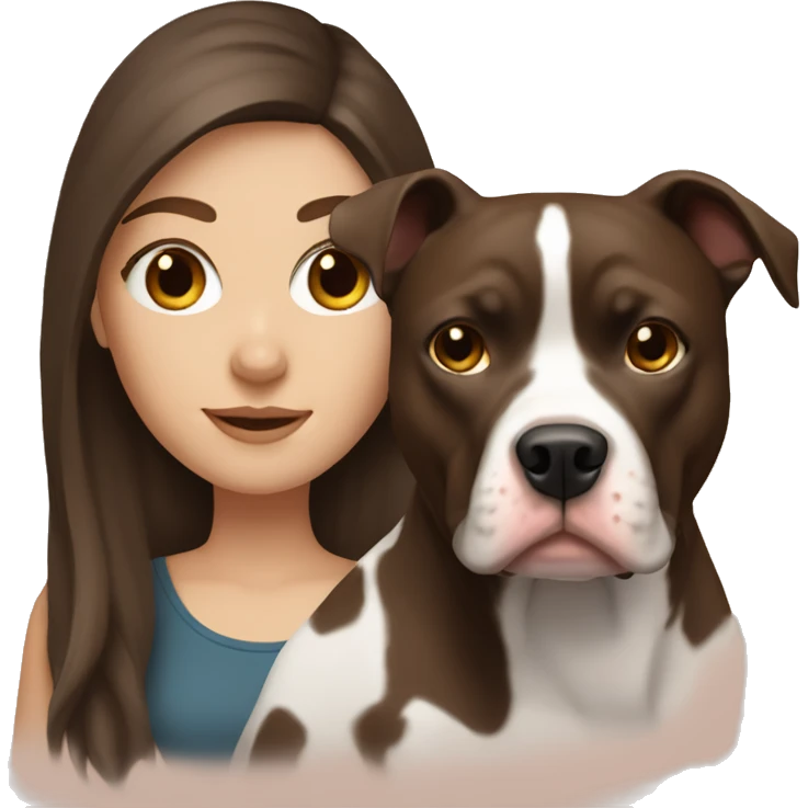 White girl with dark  brown hair with her pitbull dog emoji