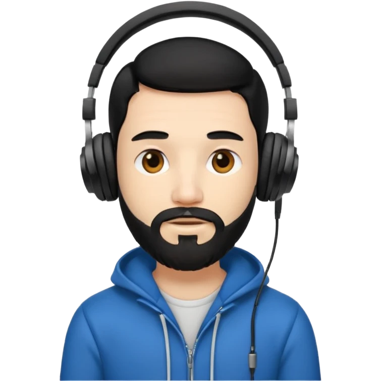 black and  hair with beard and headphones white skin male emoji