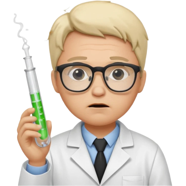 Frowns with Glasses,  Disappointed Scientist: Lab coat, thin glasses, holding test tube, upset expression
 emoji