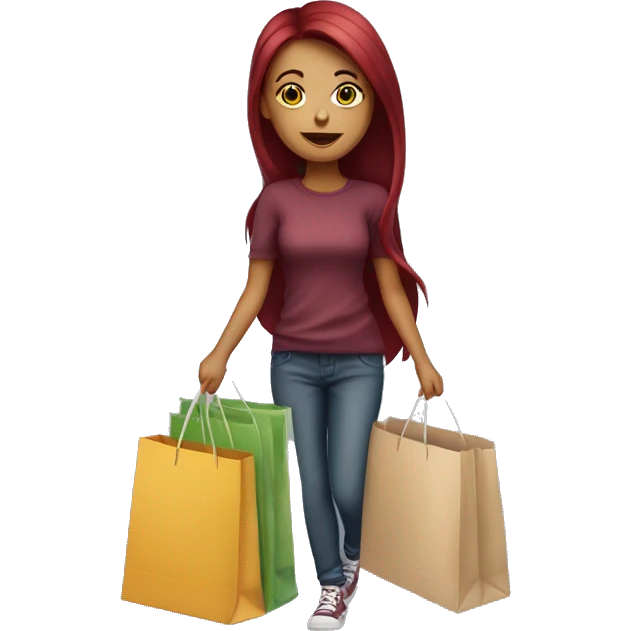 Long Burgundy haired girl, shopaholic, carrying a lot of shopping bags emoji