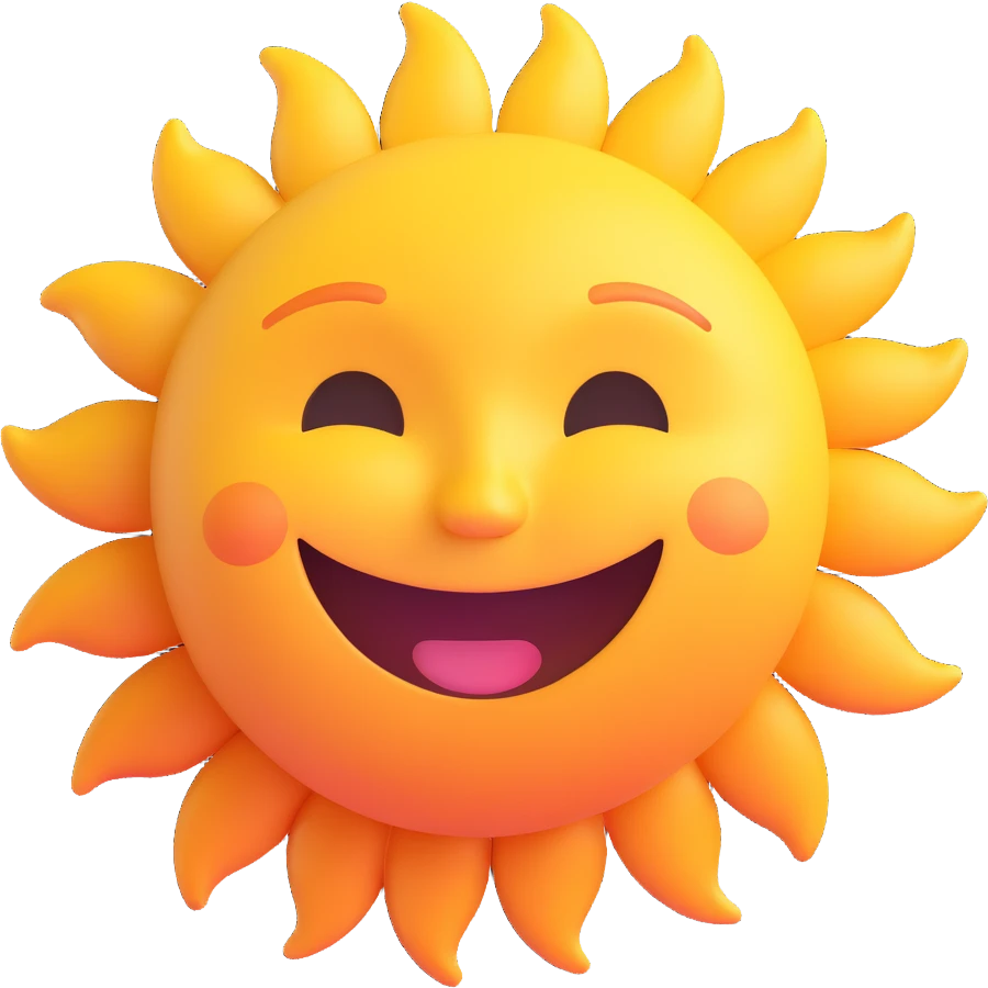smiling sun emoji, 3D Microsoft style, simple and cheerful emoji