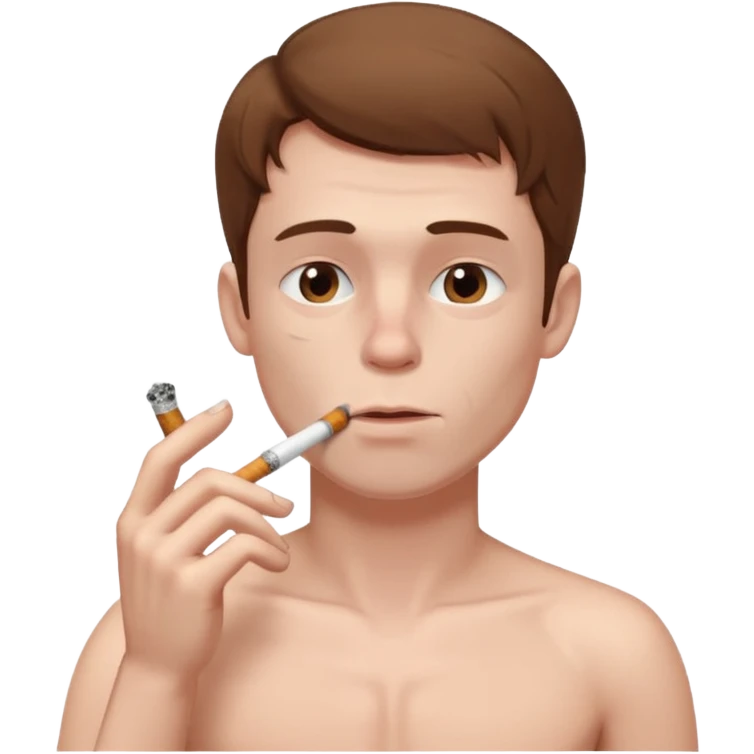 Shirtless white man with pale skin and brown hair smoking a cigarette emoji