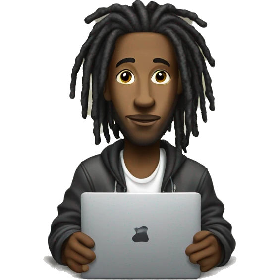 Hip hop guy with dreads holding laptop computer emoji