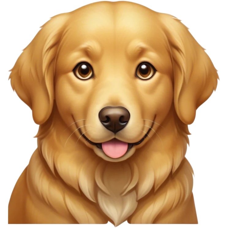 Cinematic Cute Golden Retriever Portrait Emoji, Head tilted playfully and inquisitively, showcasing a rich, glossy golden coat with a healthy sheen, round, sparkling brown eyes filled with curiosity, Simplified yet irresistibly adorable features, highly detailed, glowing with a warm, friendly glow, high shine, affectionate and lively, stylized with a touch of whimsy, bright and endearing, soft glowing outline, capturing the essence of a mischievous yet loving companion, so playful it feels like it could leap out of the screen and into your arms! emoji