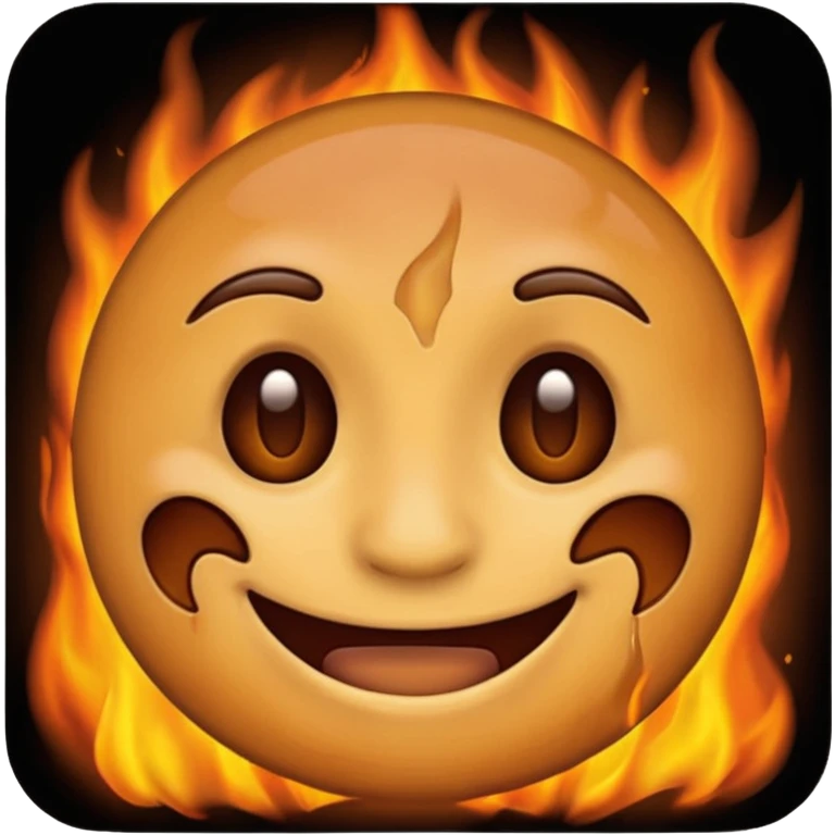A emoji with half of his face burnt with the emoji having a big grin emoji