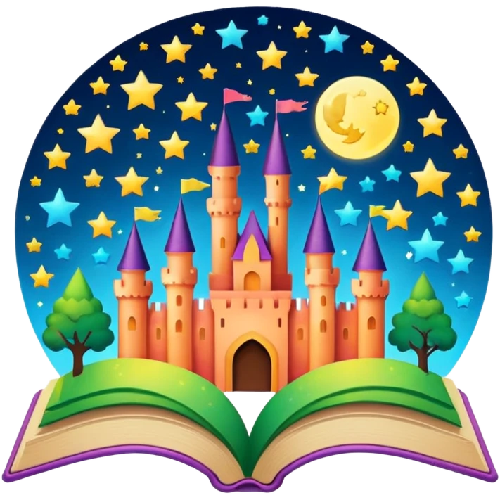 open storybook with stars and castle silhouette, no characters emoji