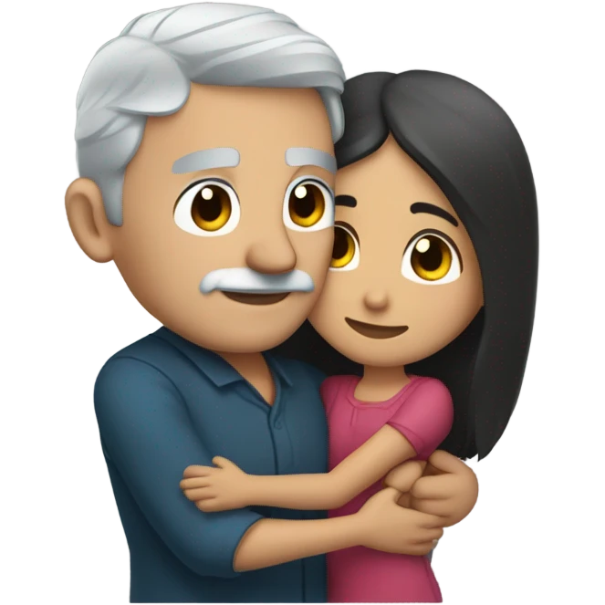 Blue eyes gray haired man hugs dark haired Mexican girl emoji