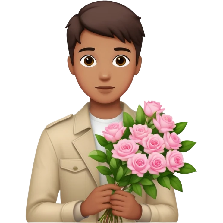 Cool boy holding a bouquet of pink jasmine roses emoji