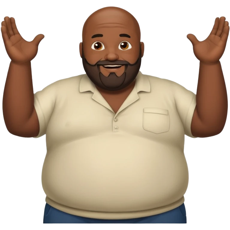 Fat black bald guy with beard shrugging emoji