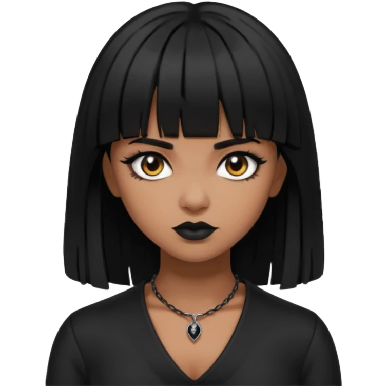 vampira gótica parda de cabelo preto e franja e roupa com decote emoji