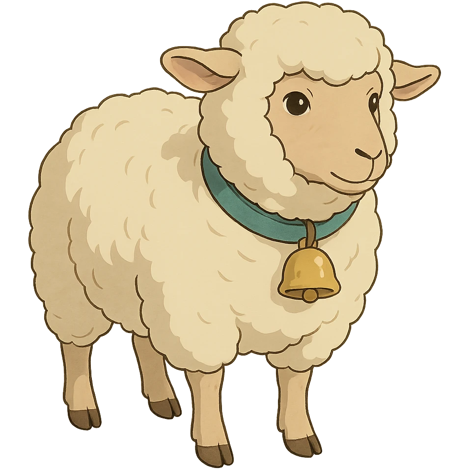 a sheep with a collar, ghibli style emoji