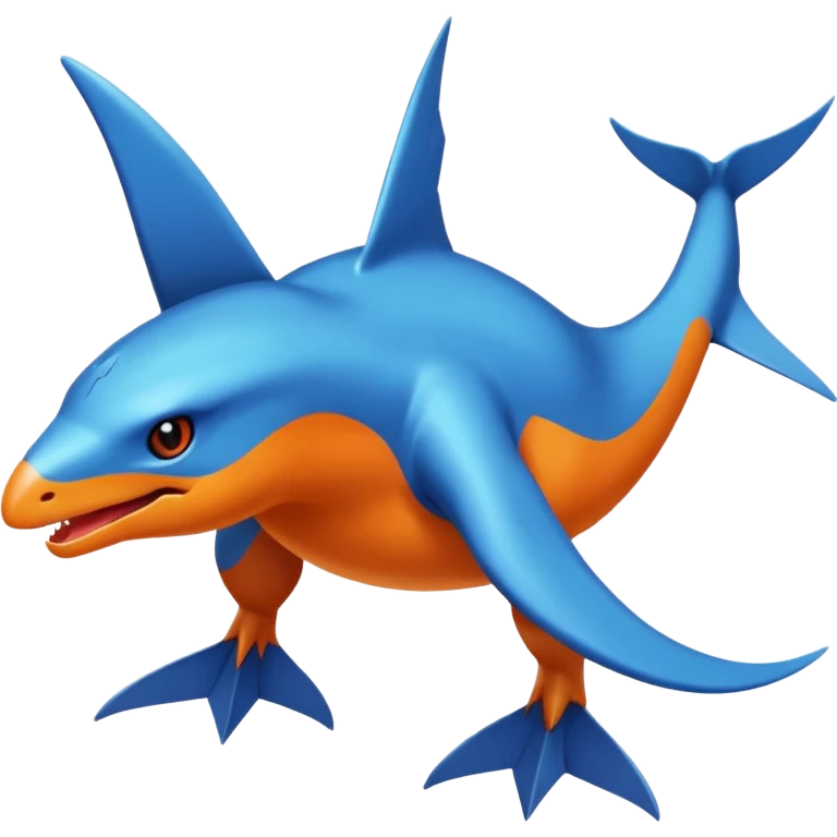 Shiny Black Koraidon-Latios-Salander-Fakémon-hybrid-creature (full body) with orange belly emoji