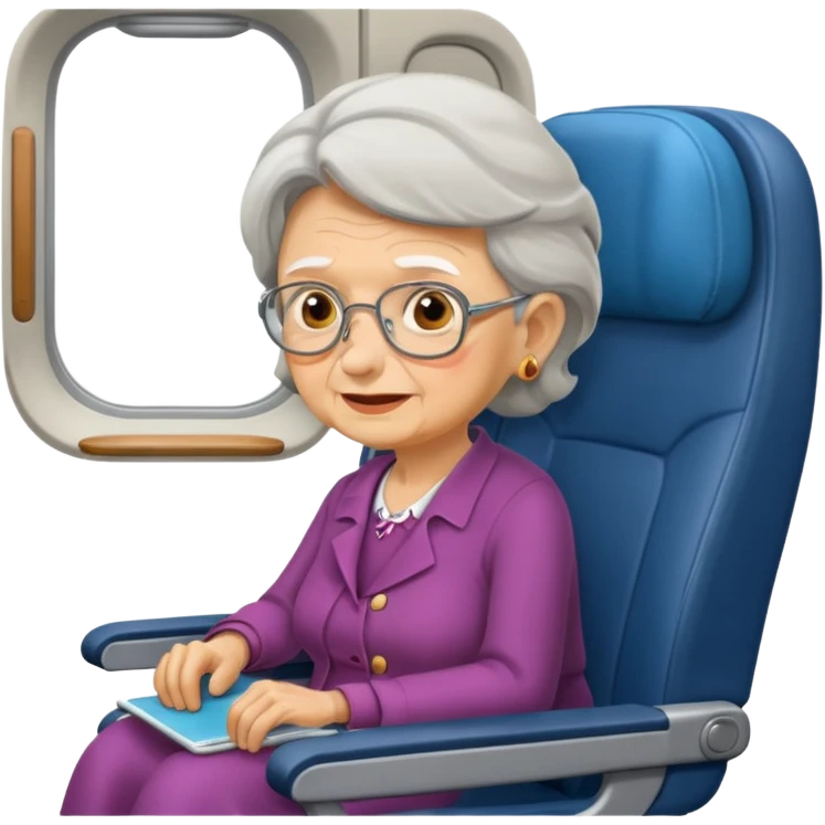 old woman passanger in plane seat emoji