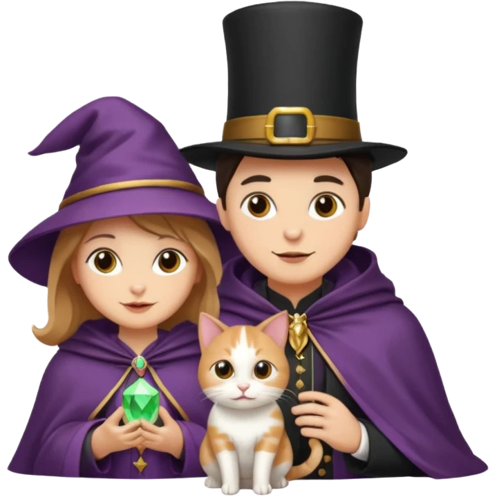 magician couple and their pet cat emoji