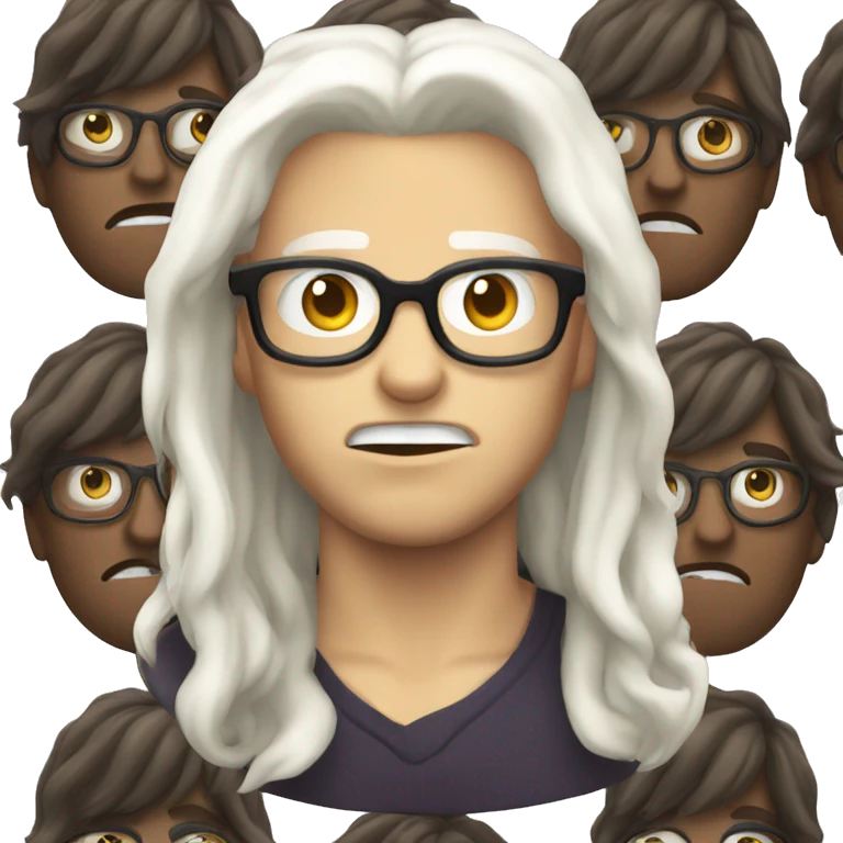 white boy with glasses and long hair doing evil face emoji