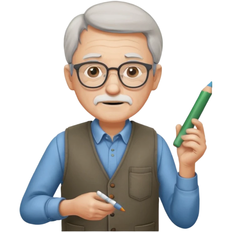 Man teacher: old, wearing vest, wearing glasses, hold chalk on their hand emoji