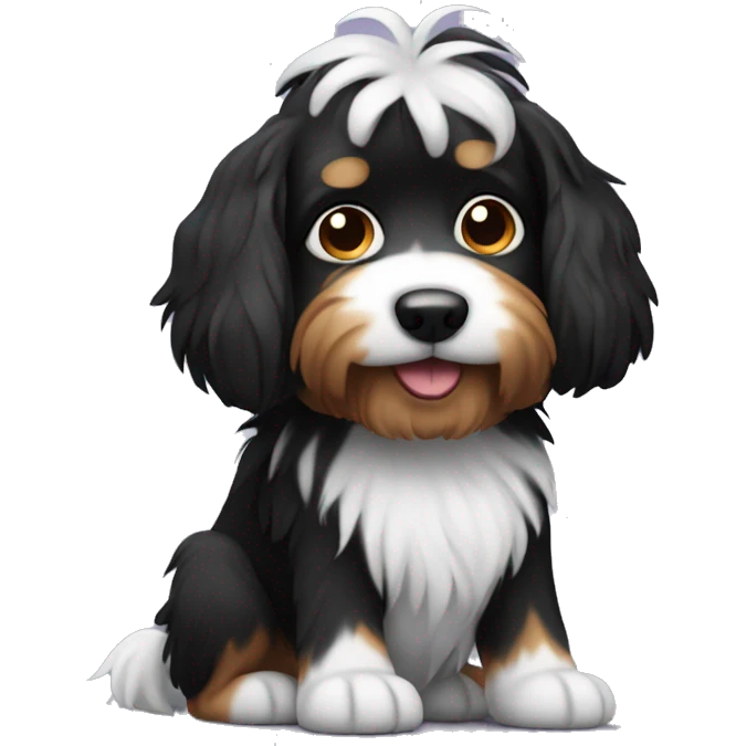 Shaggy black and white small dog emoji