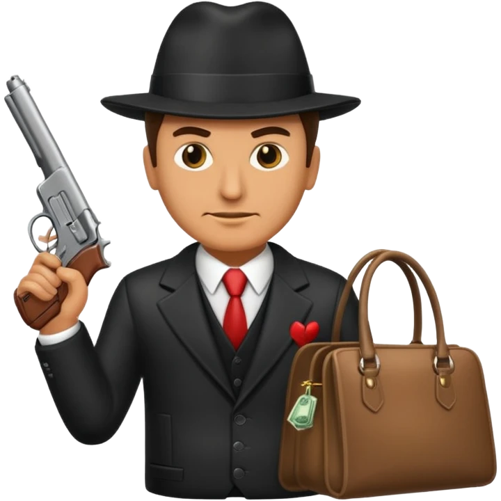 A rich mafia holding a gun on his hand and a bag of money emoji