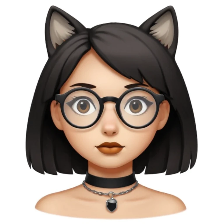 shoulder length, wolf cut girl with round, but square glasses alternative emoji