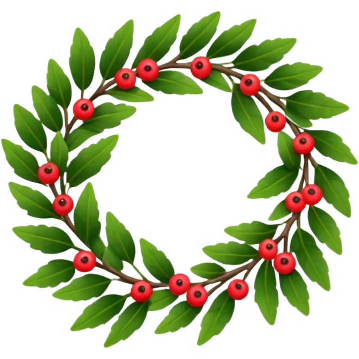A leafy wreath with small berries woven between the branches. emoji