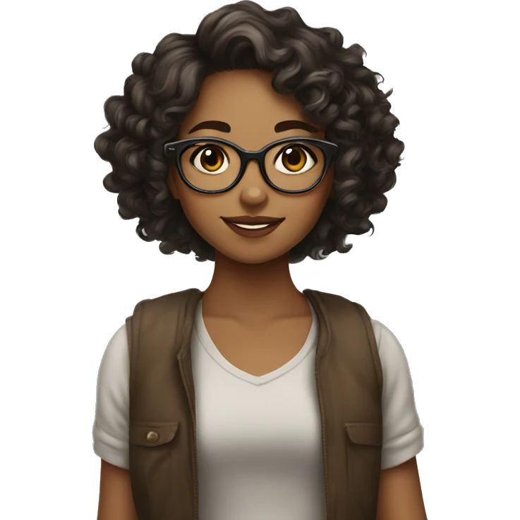 girl with glasses, short curly hais tha loves cats emoji