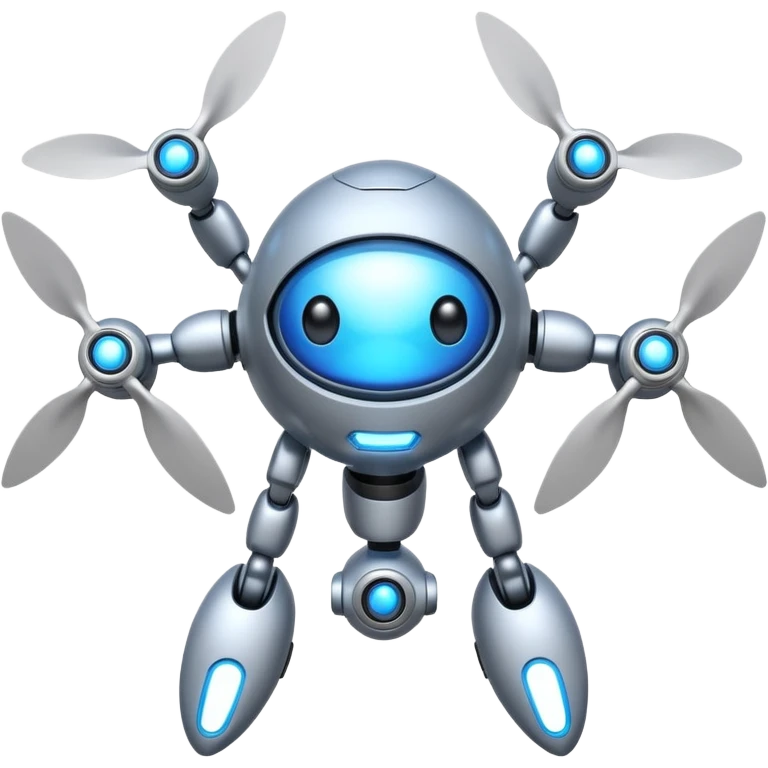 Flying robot, small propellers, glowing eyes. emoji