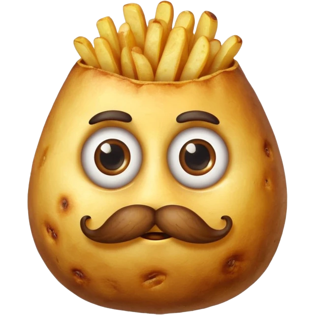 single fried potato with eyes and mustache emoji
