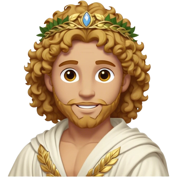 Cinematic Realistic Hercules Portrait, head tilted playfully and inquisitively, showcasing a blend of legendary power and youthful charm with the refined features of Michelangelo's David. His light tan, sculpted skin and thick, curly, golden brown hair—styled with wild majesty—evoke the spirit of the lion-wrestling Hercules. Clad in a softly draped white robe with subtle golden details and adorned with a Greek laurel wreath, his expressive eyes and warm smile capture an approachable yet formidable hero, bathed in gentle natural lighting. emoji