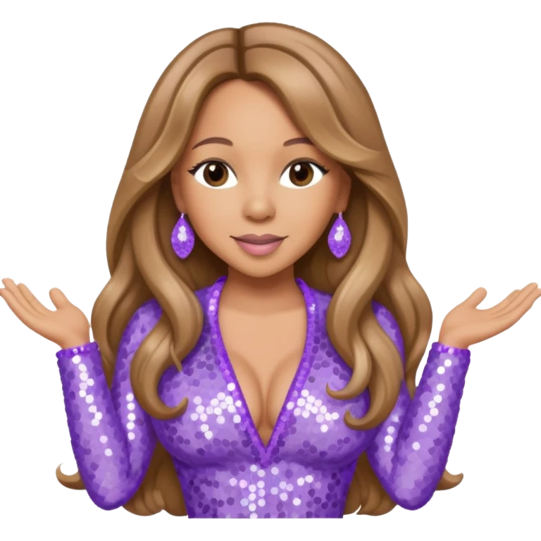 Mariah Carey with long light brown hair, lavender sequin outfit emoji