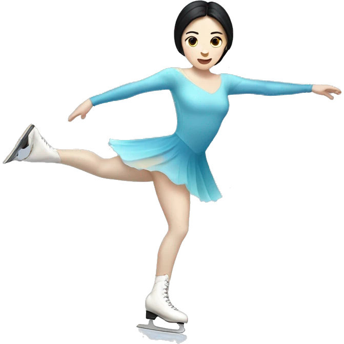 ice skater with black hair and pale skin skating trough the ice emoji