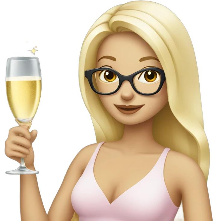 Blond girl drinking champagne wearing glasses  emoji