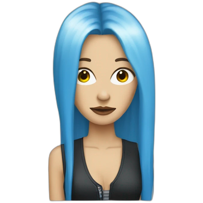 white punk jazz singer with blue straight long hair, woman, 43 years old emoji