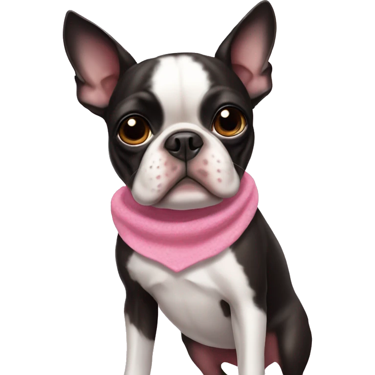 Brow Boston terrier wearing a pink dress emoji