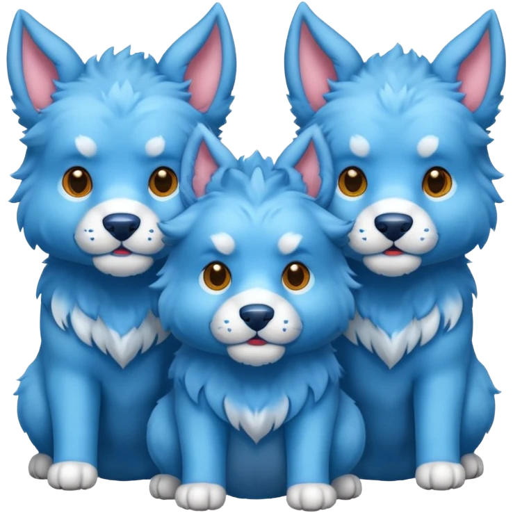 cute blue cerberus (one body, 3 heads) emoji