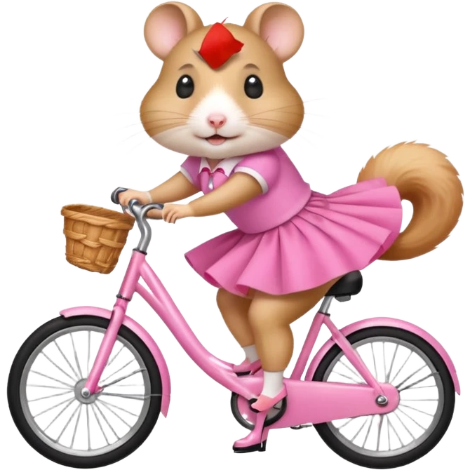 hamster wearing pink skirt and high heels meanwhile riding a bike emoji