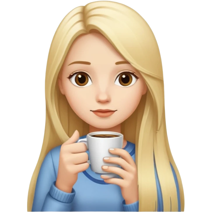Long blonde straight hair girl drinking coffee emoji