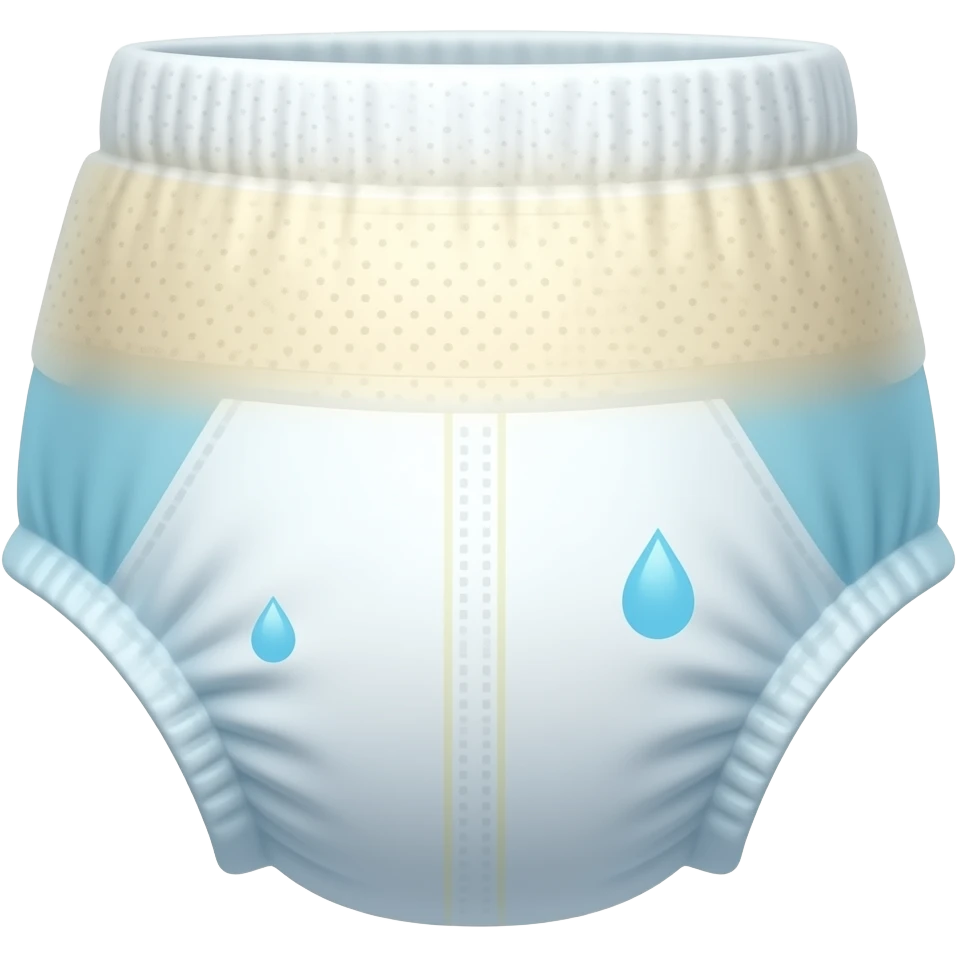 Reusable kids’ diaper-style training pants, pastel colors, glossy 3D, minimal design, subtle blue droplets/gradient showing absorption, clean, non-transparent emoji
