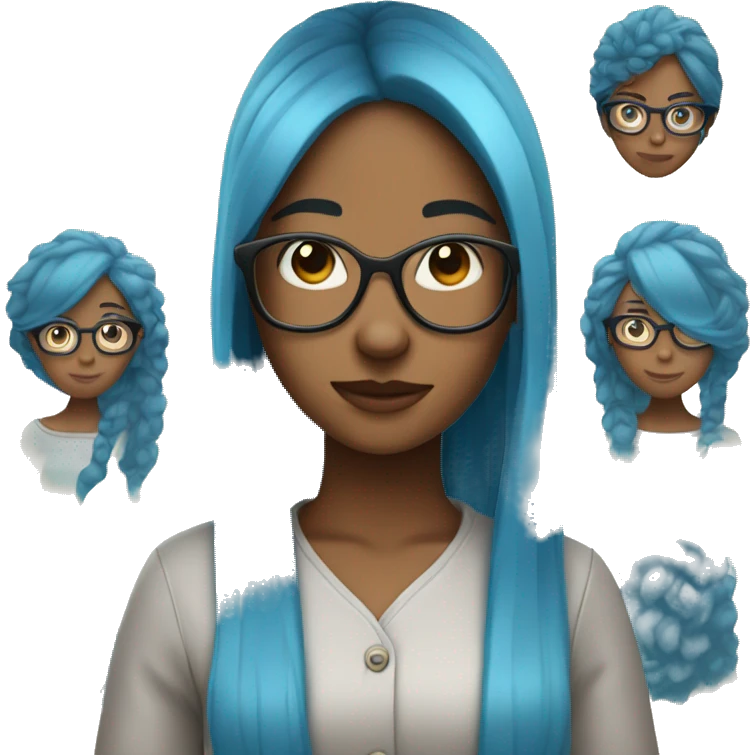 long blue haired girl brown skin wearing glasses  emoji